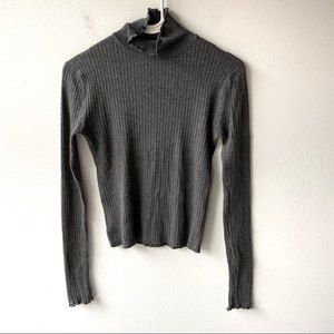 Zara Knit Gray Ribbed Mock Neck Sweater